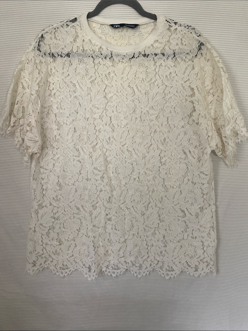 Zara Ivory Floral Lace Short Sleeve Blouse